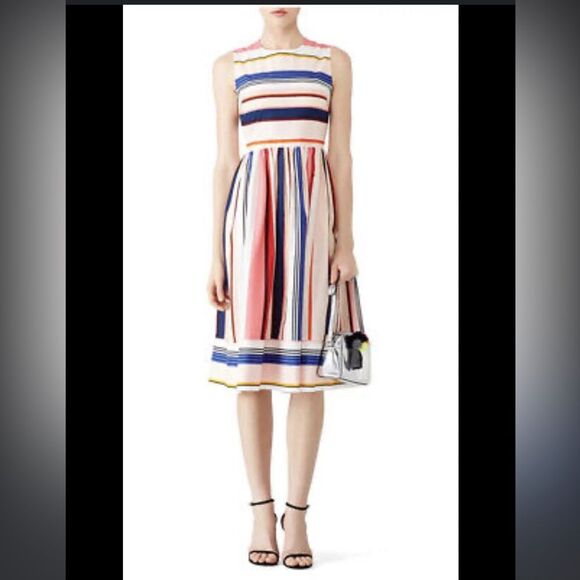 Kate Spade Striped Multicolor Sleeveless Dress Fit n Flare Size 00 - Picture 1 of 11